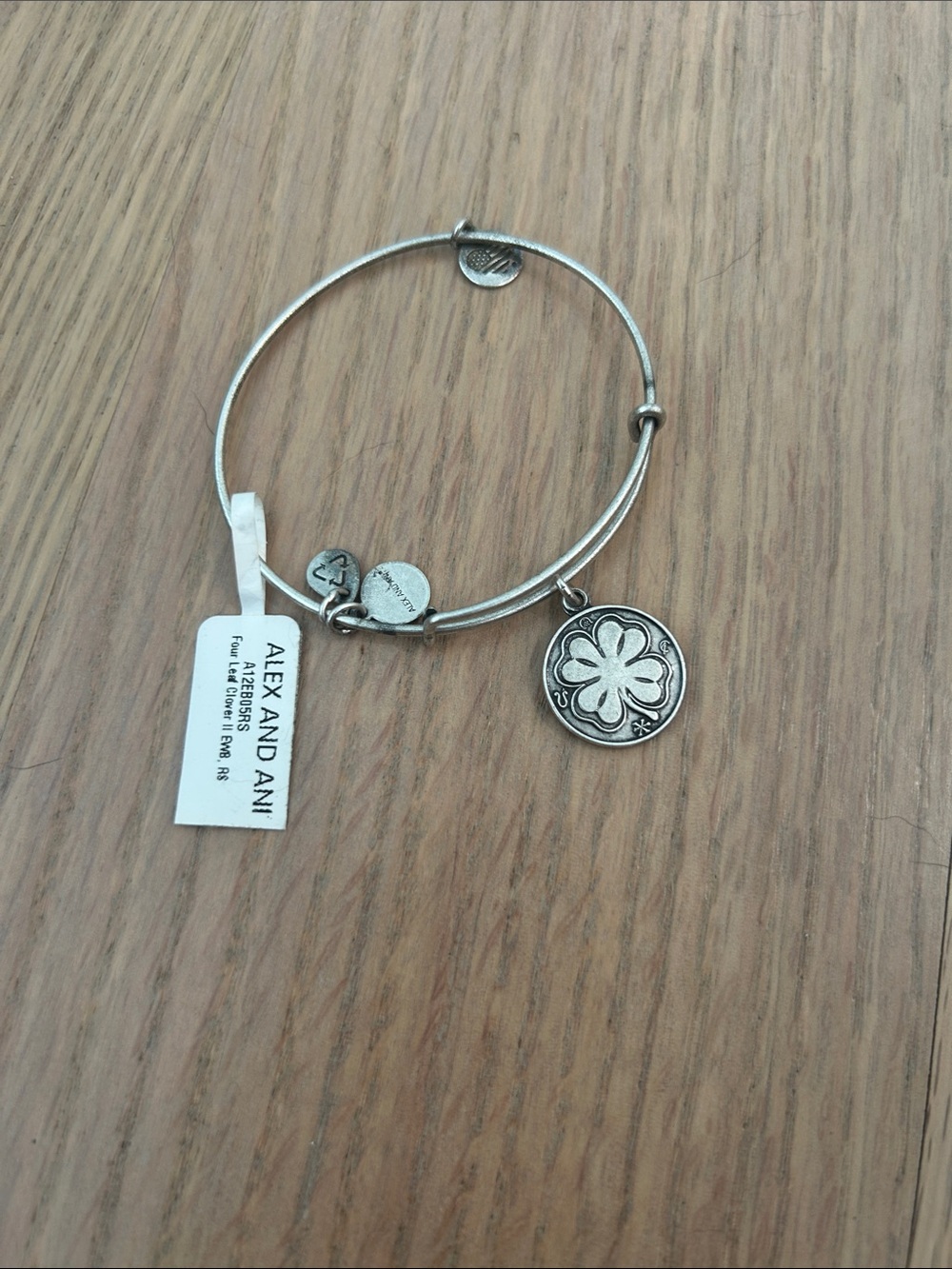 Alex and Ani Silver Four-Leaf Clover Charm Bangle